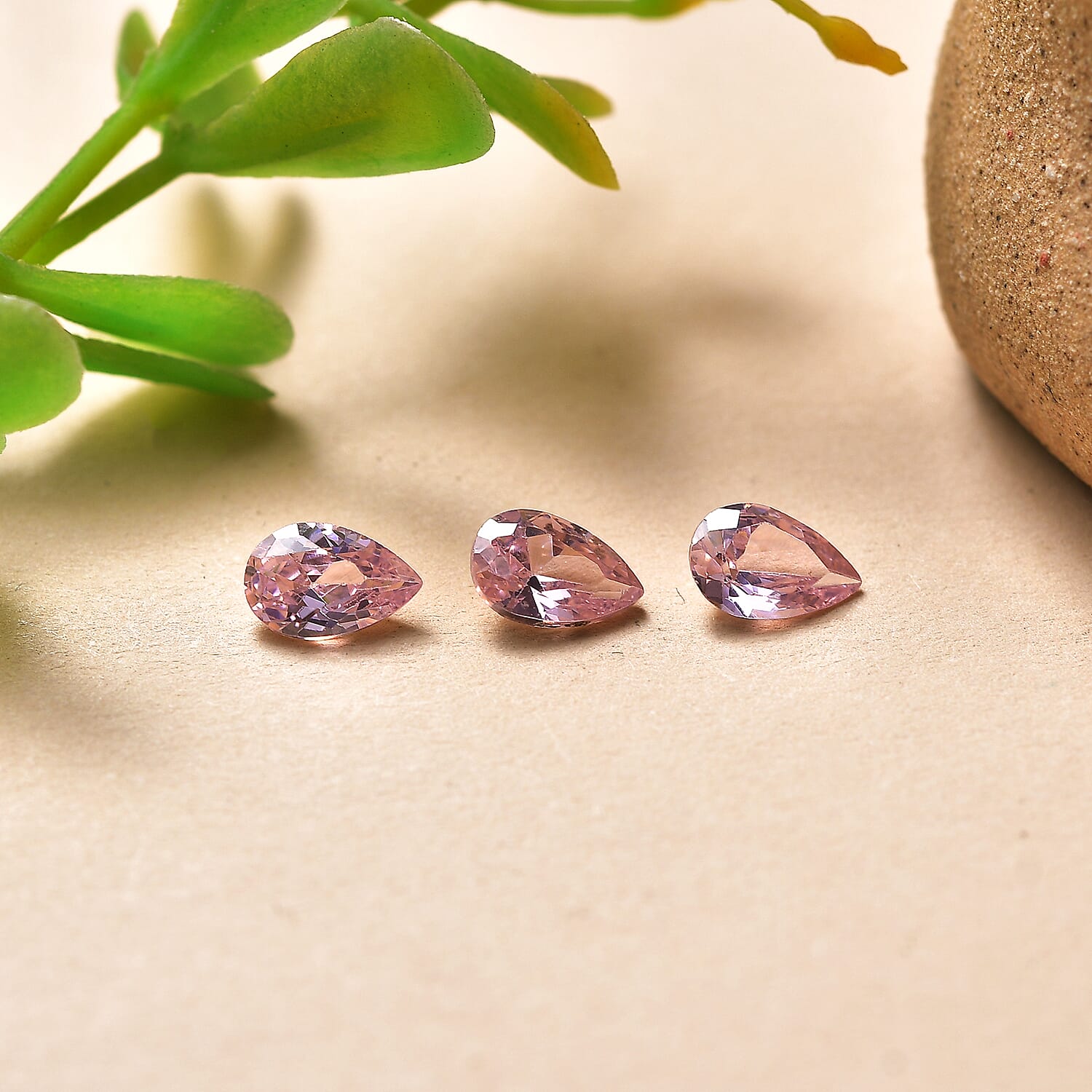 Set Of 3 Pink Cubic Zirconia Pear 6X4 mm Gemstone, 1.96 Ct