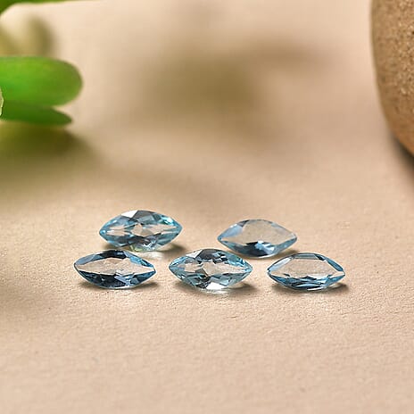 Set Of 5 Skyblue Topaz Marquee 5X2.5 mm Gemstone, 0.73 Ct