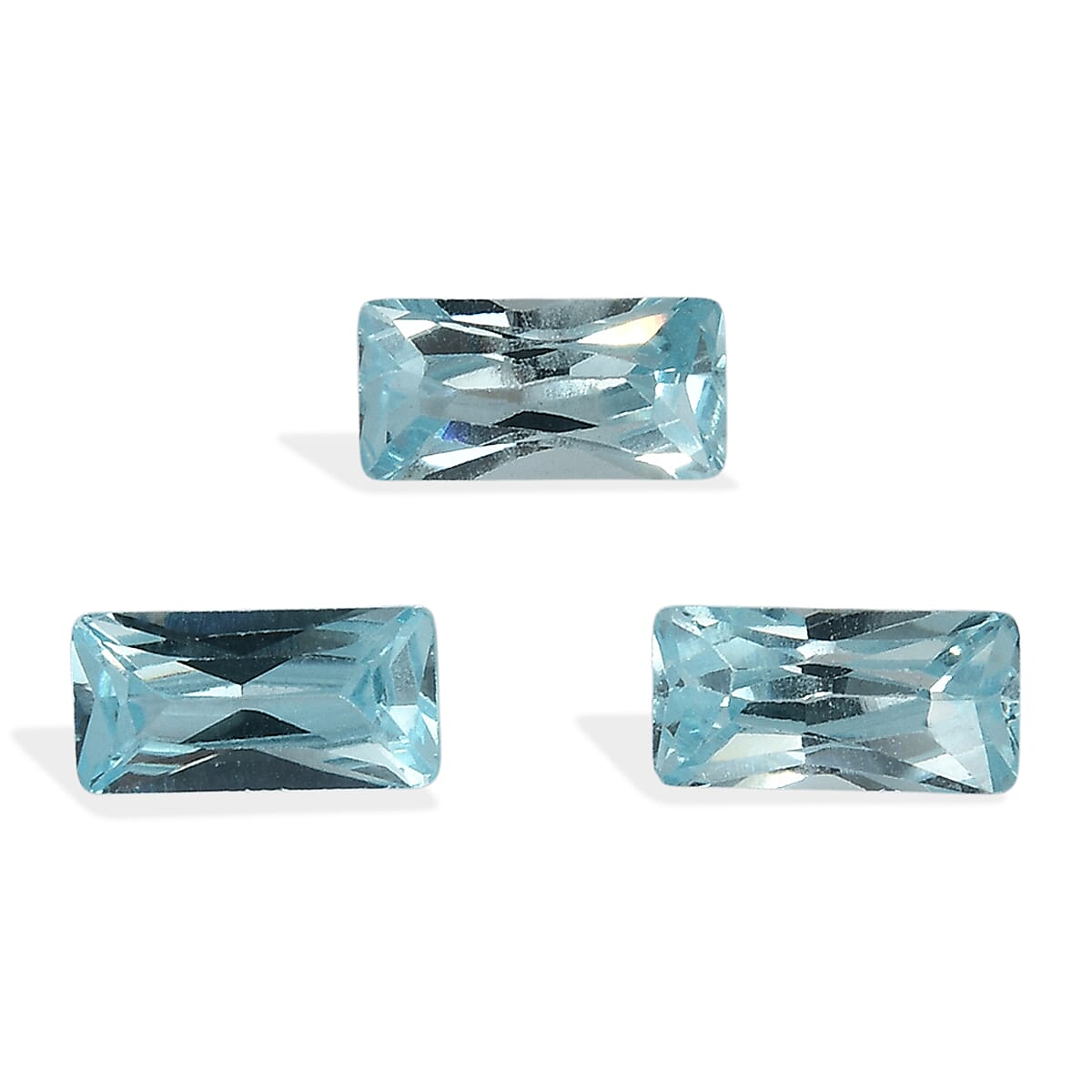 Set Of 3 Aqua Cubic Zirconia Baguette 6X3 mm Gemstone, 1.64 Ct