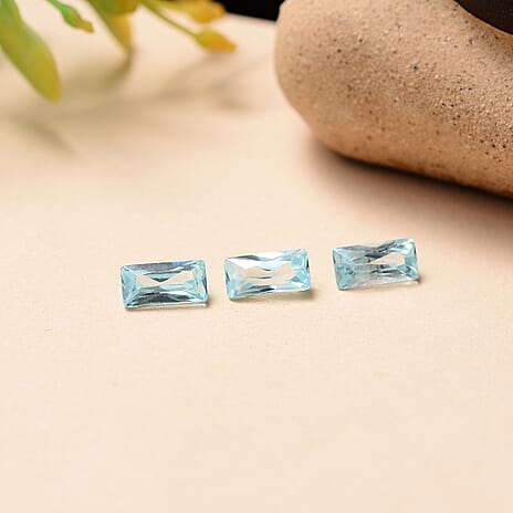 Set Of 3 Aqua Cubic Zirconia Baguette 6X3 mm Gemstone, 1.64 Ct