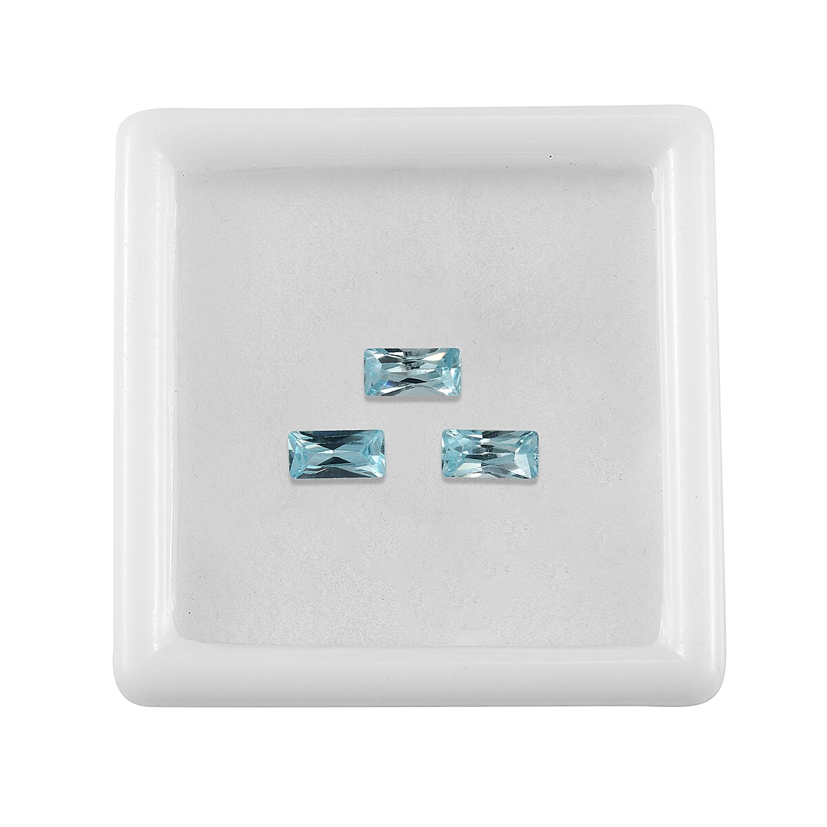 Set Of 3 Aqua Cubic Zirconia Baguette 6X3 mm Gemstone, 1.64 Ct
