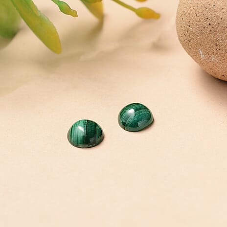 Set Of 2 Malachite Round 4.75 mm Gemstone, 0.60 Ct
