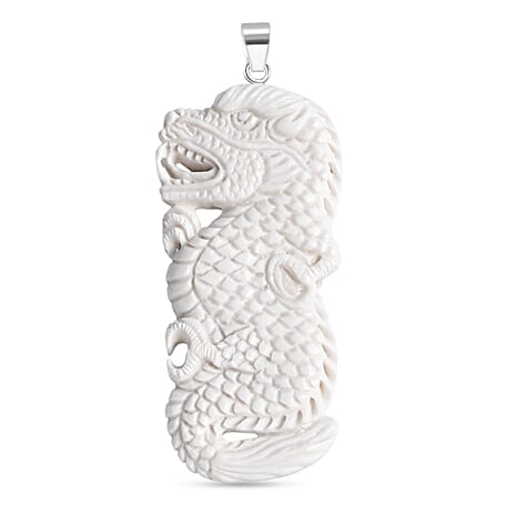 Royal Bali Collection - Ox Bone Sterling Silver Carving Dragon Pendant 60.55 Ct.