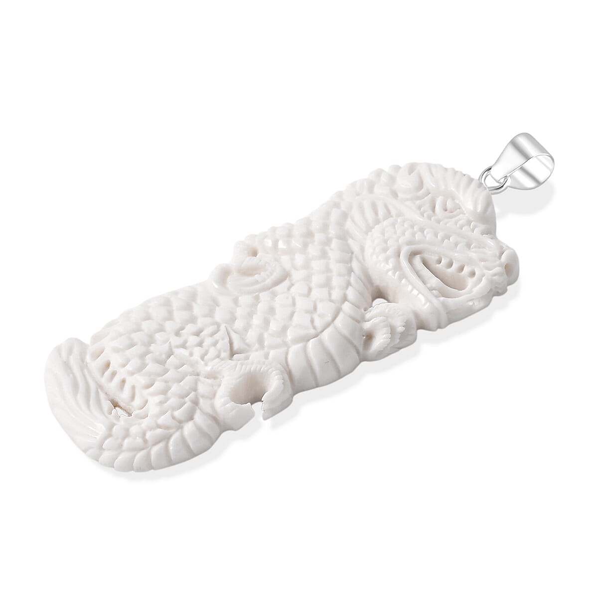 Royal Bali Collection - Ox Bone Sterling Silver Carving Dragon Pendant 60.55 Ct.