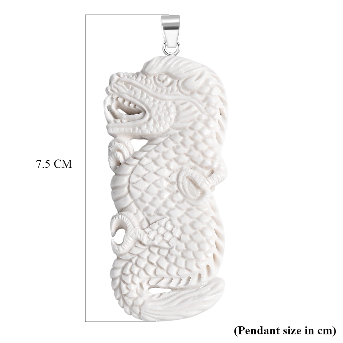 Royal Bali Collection - Ox Bone Sterling Silver Carving Dragon Pendant 60.55 Ct.