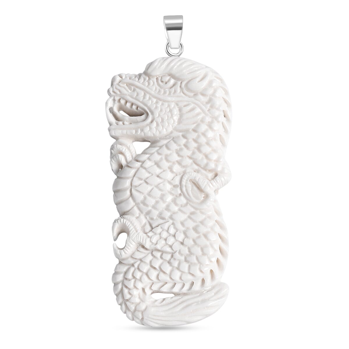 Royal Bali Collection - Ox Bone Sterling Silver Carving Dragon Pendant 49.23 Ct.