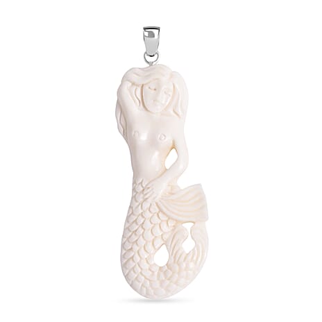 Royal Bali Collection - Ox Bone Carving Cut Mermaid Pendant in  Sterling Silver 23.44 Ct.