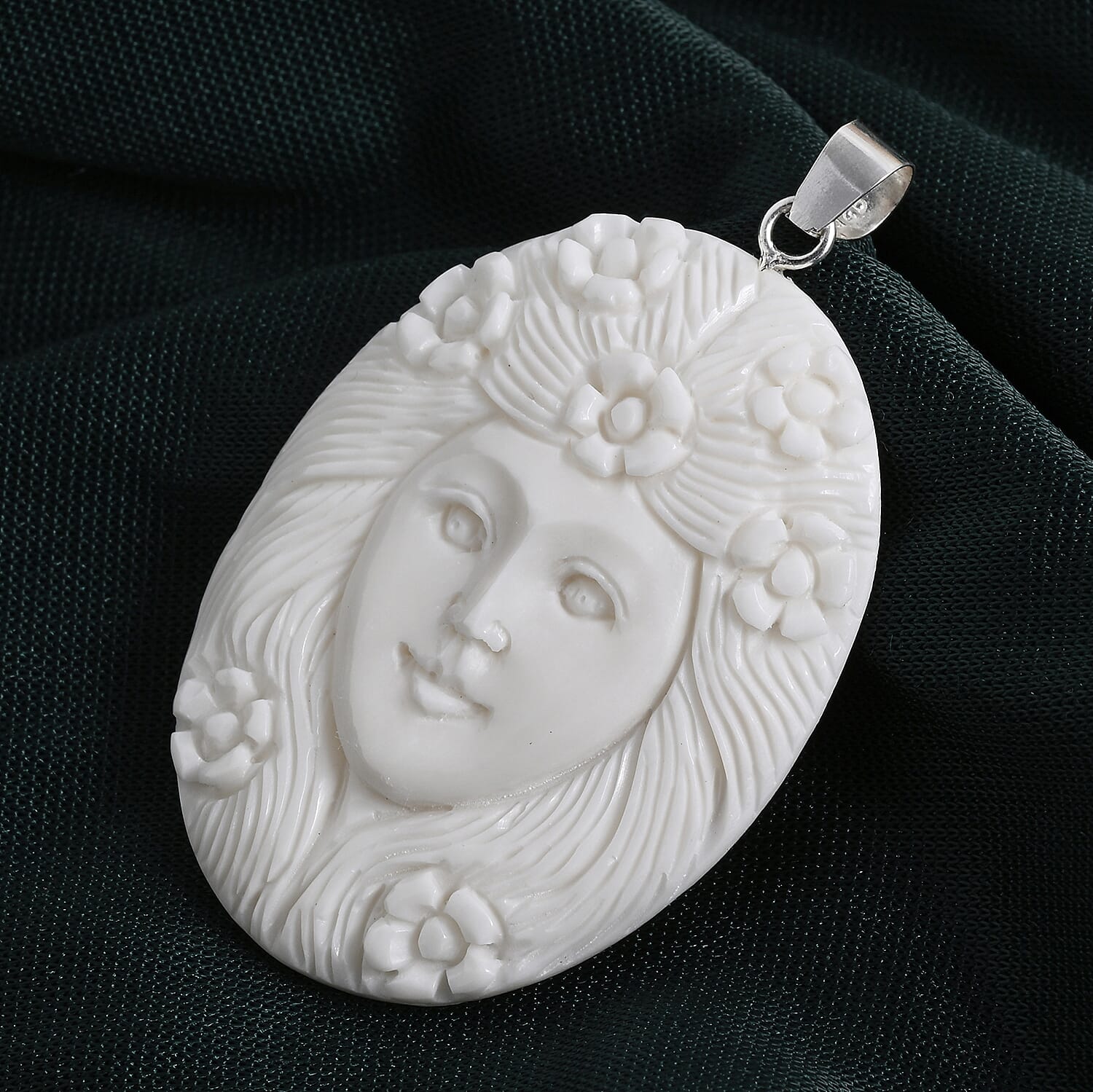 Royal Bali Collection - Ox Bone Carving Cut Goddess Pendant in Sterling Silver 37.85 Ct.