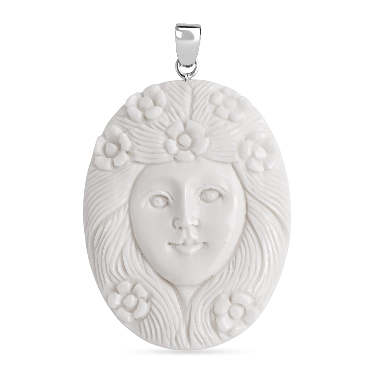 Royal Bali Collection - Ox Bone Carving Cut Goddess Pendant in Sterling Silver 37.85 Ct.