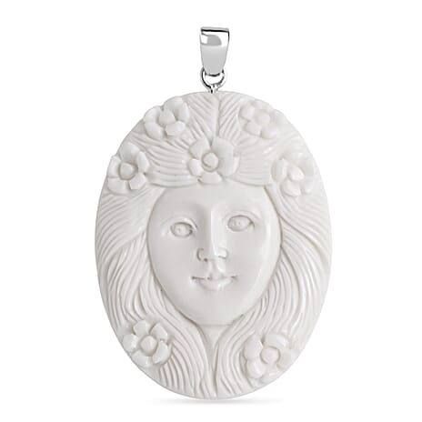 Royal Bali Collection - Ox Bone Carving Cut Goddess Pendant in Sterling Silver 37.85 Ct.