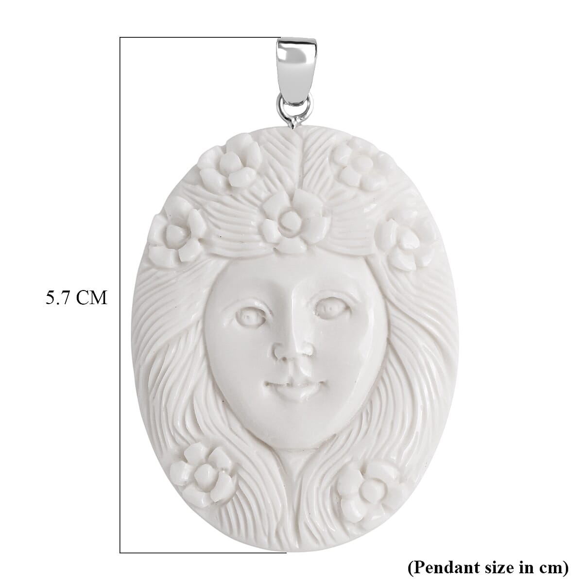 Royal Bali Collection - Ox Bone Carving Cut Goddess Pendant in Sterling Silver 37.85 Ct.