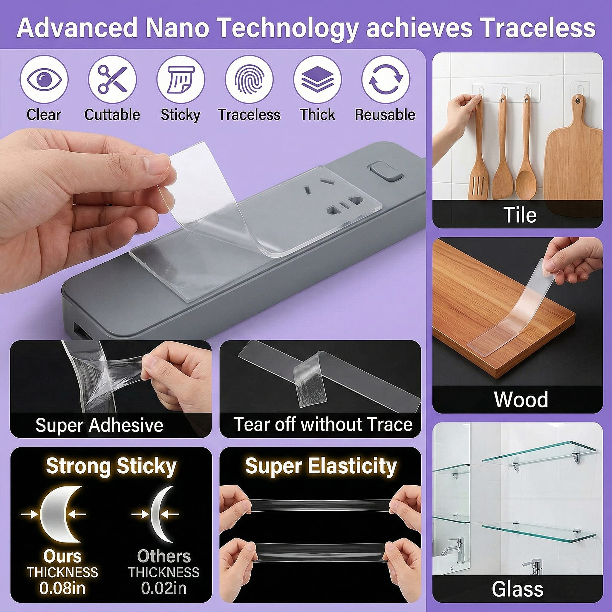 Set of 2 Waterproof Traceless Adhesive Nano Acrylic Double-Sided Tape (5m)