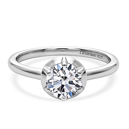 LUXURIANT 1 Ct. Lab Grown Diamond Round-Cut Solitaire Ring in Rhodium Overlay Sterling Silver (SI-G-H) LUXURIANT 1 Ct. Lab Grown Diamond Round-Cut Solitaire Ring in Rhodium Overlay Sterling Silver (SI-G-H)
