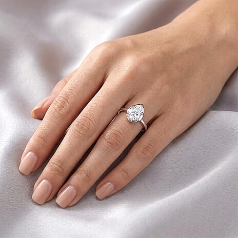 Luxuriant SI-GH Lab Grown Diamond Pear Cut Solitaire Ring in Rhodium Overlay Sterling Silver 1.00 Ct.