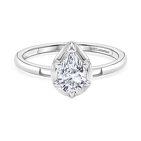 Luxuriant SI-GH Lab Grown Diamond Pear Cut Solitaire Ring in Rhodium Overlay Sterling Silver 1.00 Ct.
