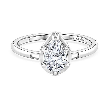 LUXURIANT 1 Ct. Lab Grown Diamond Pear-Cut Solitaire Ring in Rhodium Overlay Sterling Silver (SI-G-H) LUXURIANT 1 Ct. Lab Grown Diamond Pear-Cut Solitaire Ring in Rhodium Overlay Sterling Silver (SI-G-H)