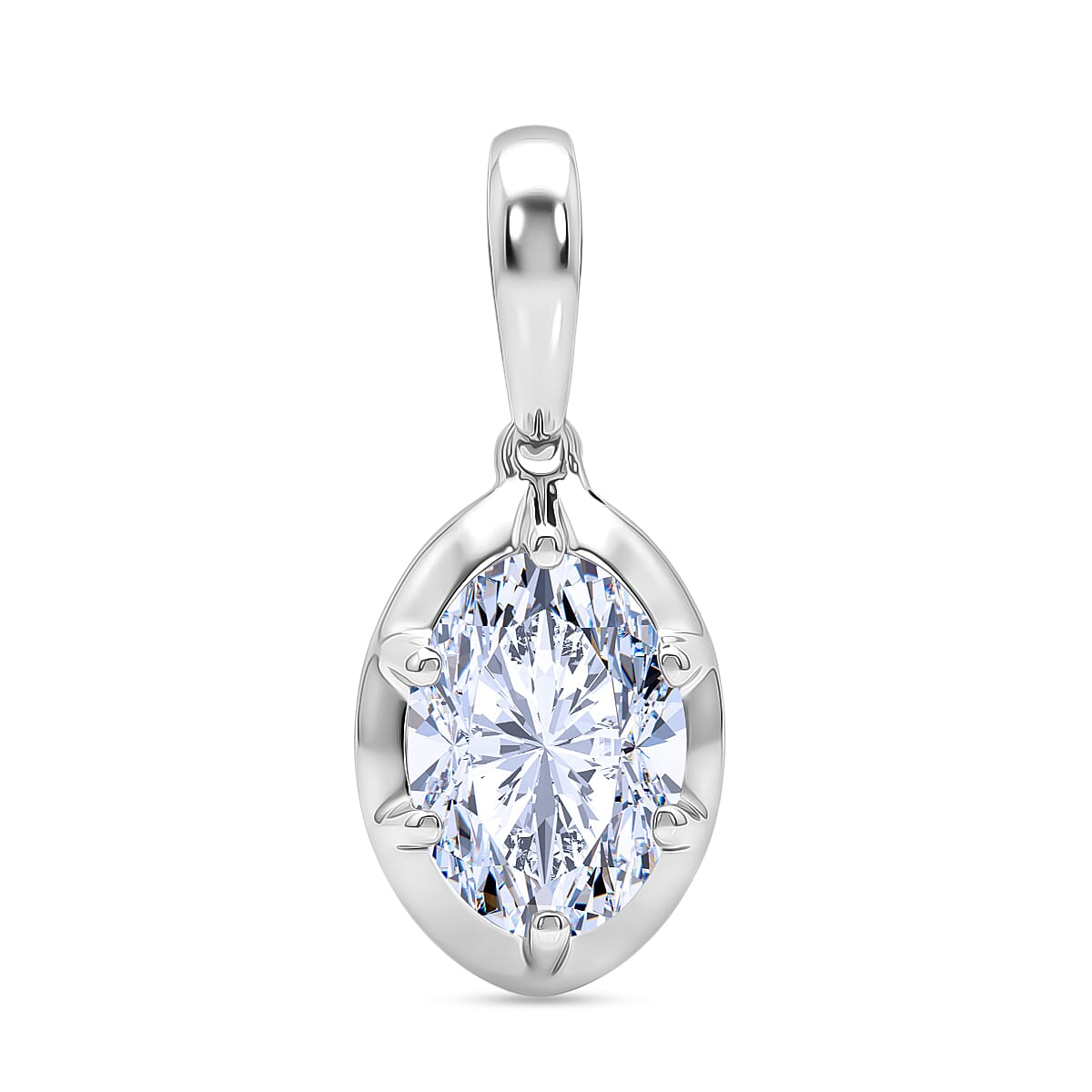 Luxuriant SI-GH Lab Grown Diamond Oval Cut Solitaire Pendant in Rhodium Overlay Sterling Silver 1.05 Ct.