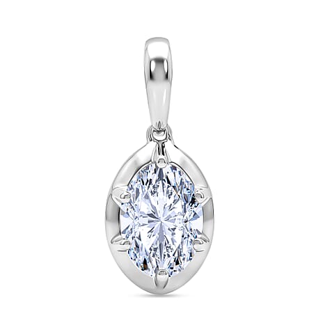 Luxuriant SI-GH Lab Grown Diamond Oval Cut Solitaire Pendant in Rhodium Overlay Sterling Silver 1.05 Ct.