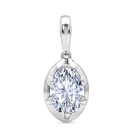LUXURIANT 1 Ct. Lab Grown Diamond Oval Cut Solitaire Pendant in Rhodium Overlay Sterling Silver (SI-G-H) LUXURIANT 1 Ct. Lab Grown Diamond Oval Cut Solitaire Pendant in Rhodium Overlay Sterling Silver (SI-G-H)