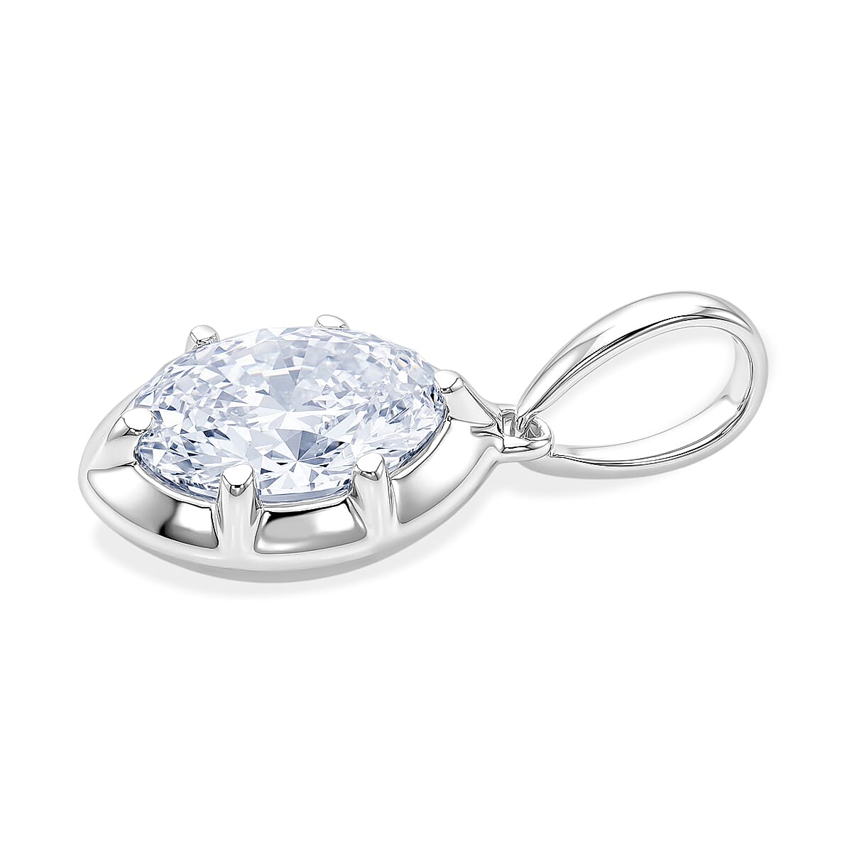 Luxuriant SI-GH Lab Grown Diamond Oval Cut Solitaire Pendant in Rhodium Overlay Sterling Silver 1.05 Ct.