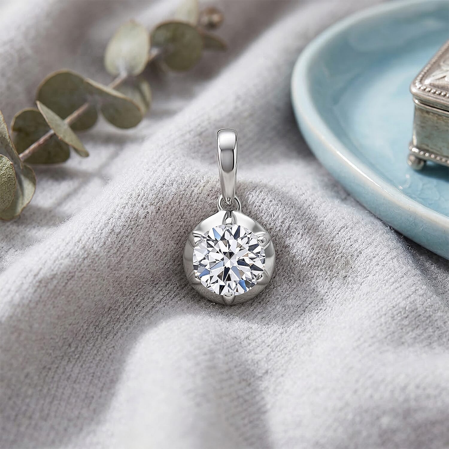 Luxuriant SI-GH Lab Grown Diamond Solitaire Pendant in Rhodium Overlay Sterling Silver 1.02 Ct.