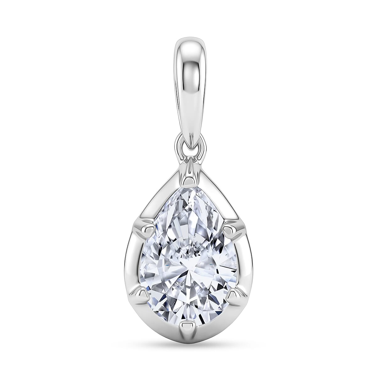 Luxuriant SI-GH Lab Grown Diamond Pear Cut Solitaire Pendant in Rhodium Overlay Sterling Silver 1.07 Ct.