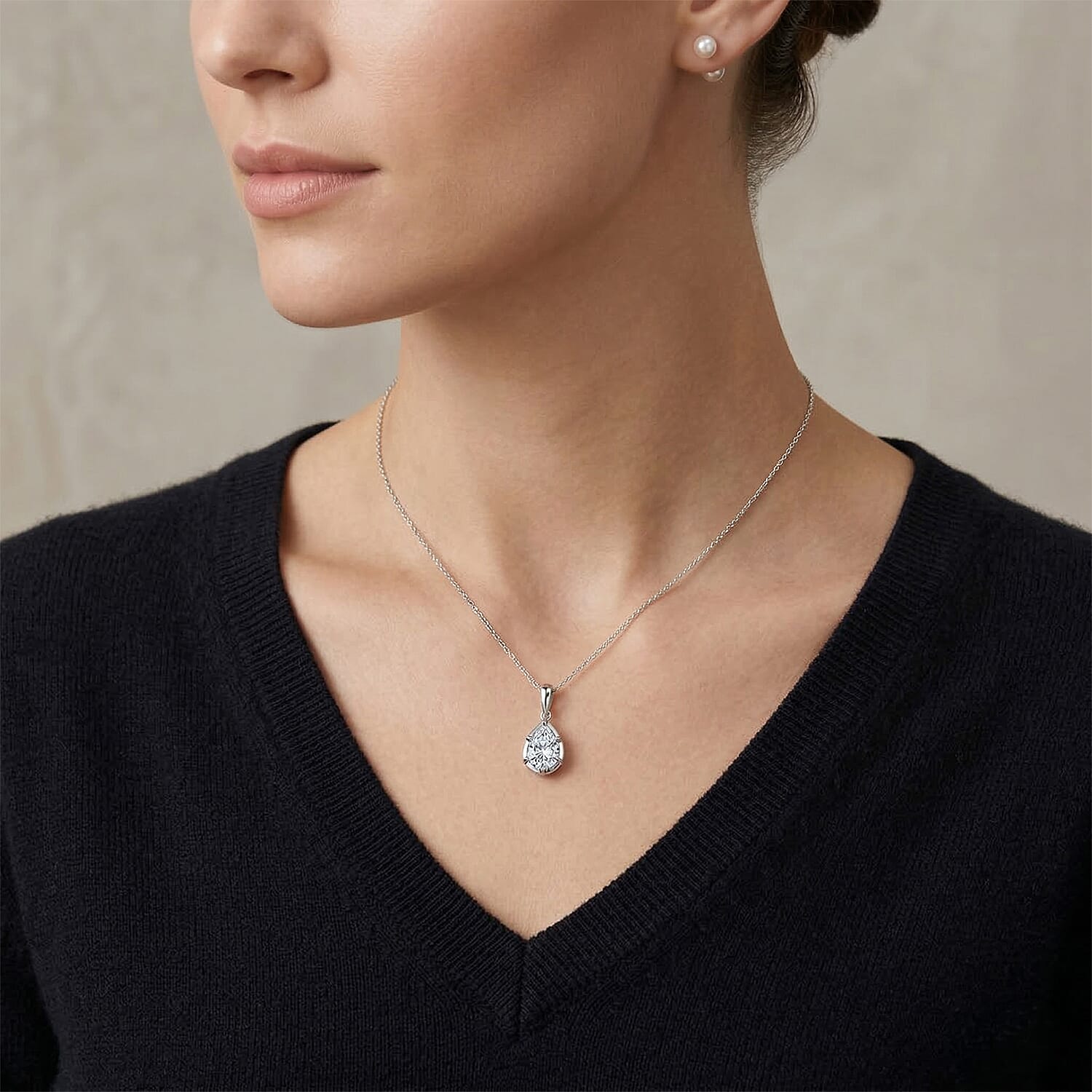 Luxuriant SI-GH Lab Grown Diamond Pear Cut Solitaire Pendant in Rhodium Overlay Sterling Silver 1.07 Ct.