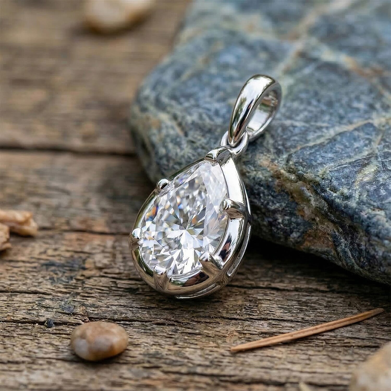 Luxuriant SI-GH Lab Grown Diamond Pear Cut Solitaire Pendant in Rhodium Overlay Sterling Silver 1.07 Ct.