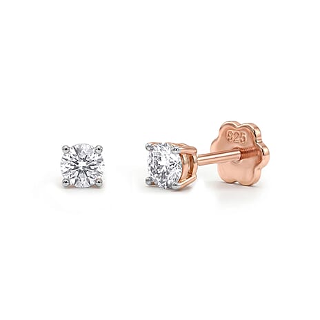 Luxuriant SI-GH Lab Grown Diamond Solitaire Earring with Screw Back in 18K Vermeil Rose Gold Plated Sterling Silver 0.20 Ct.