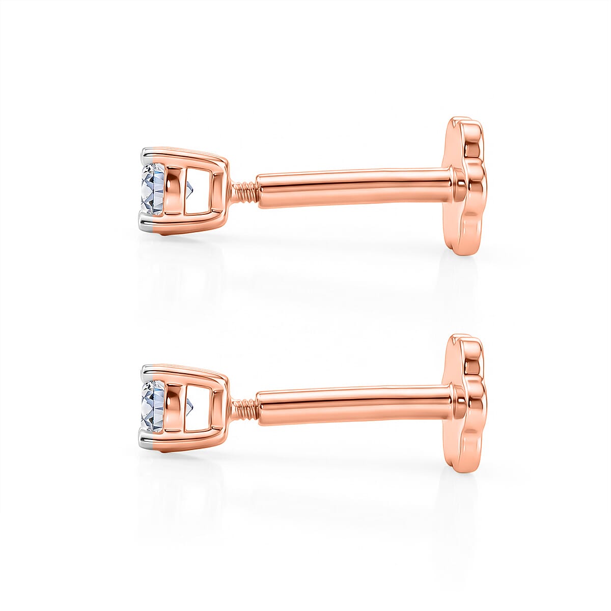 Luxuriant SI-GH Lab Grown Diamond Solitaire Earring with Screw Back in 18K Vermeil Rose Gold Plated Sterling Silver 0.20 Ct.