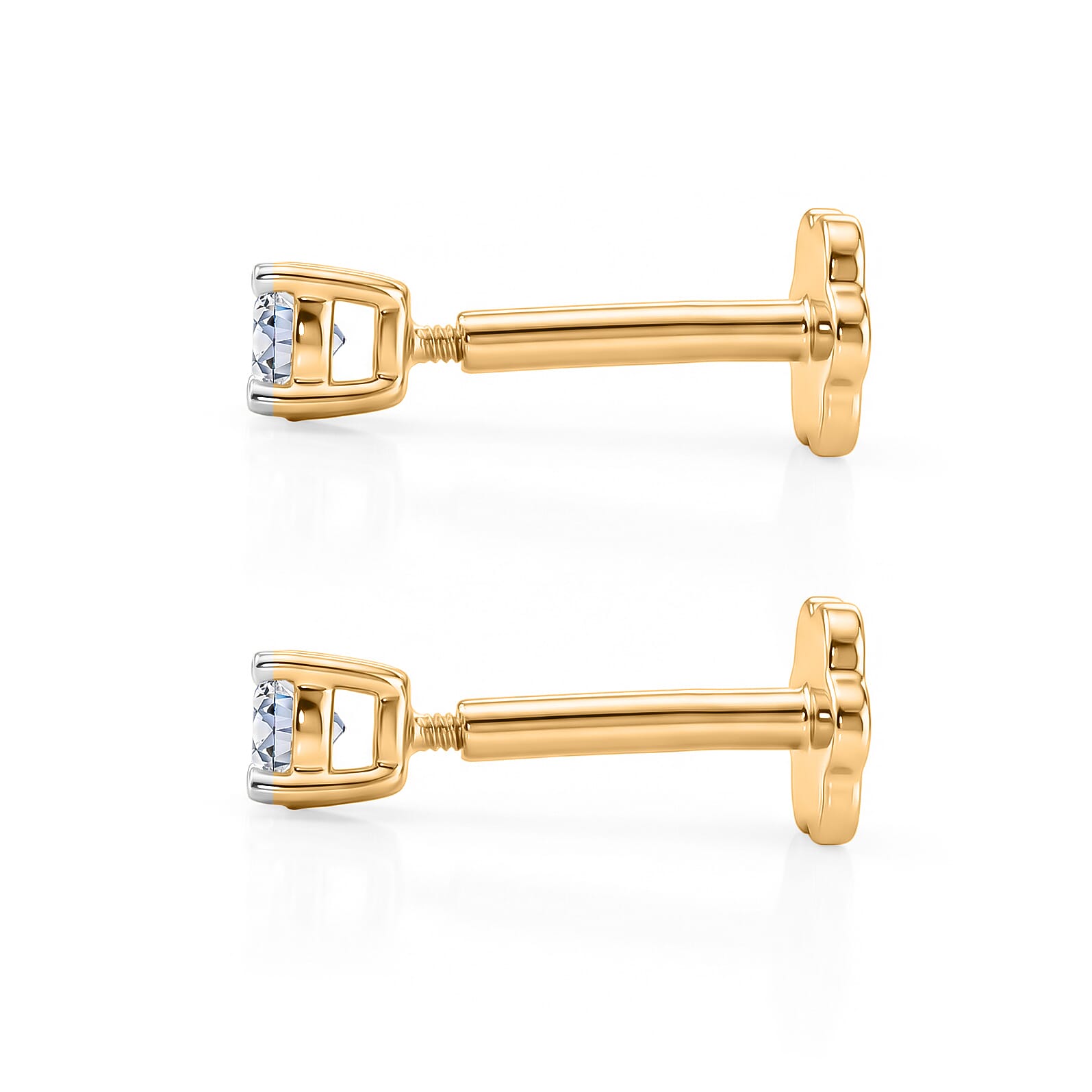 Luxuriant SI-GH Lab Grown Diamond Solitaire Earring with Screw Back in 18K Vermeil Yellow Gold Plated Sterling Silver 0.20 Ct.