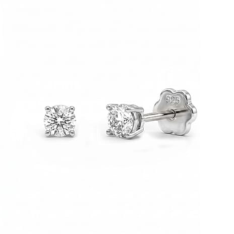 Luxuriant SI-GH Lab Grown Diamond Solitaire Earring with Screw Back in Rhodium Overlay Sterling Silver 0.20 Ct.