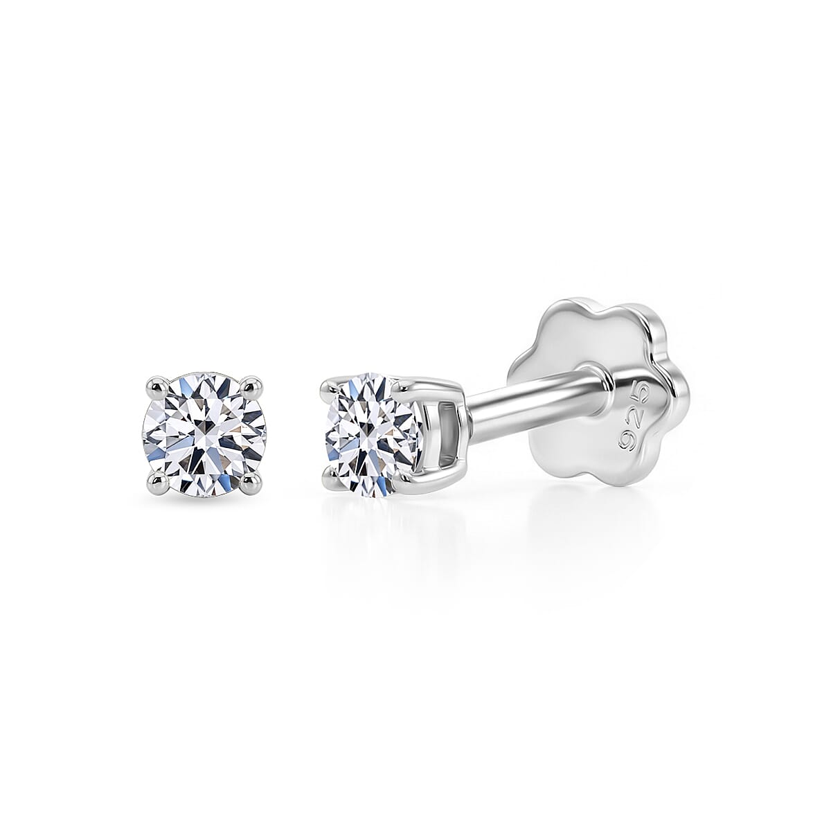 Luxuriant SI-GH Lab Grown Diamond Solitaire Earring with Screw Back in Rhodium Overlay Sterling Silver 0.20 Ct.