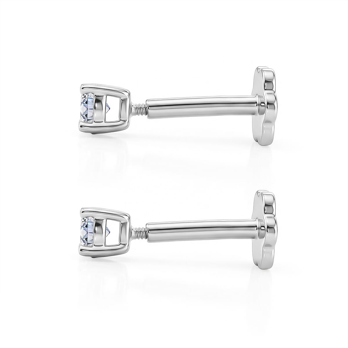 Luxuriant SI-GH Lab Grown Diamond Solitaire Earring with Screw Back in Rhodium Overlay Sterling Silver 0.20 Ct.