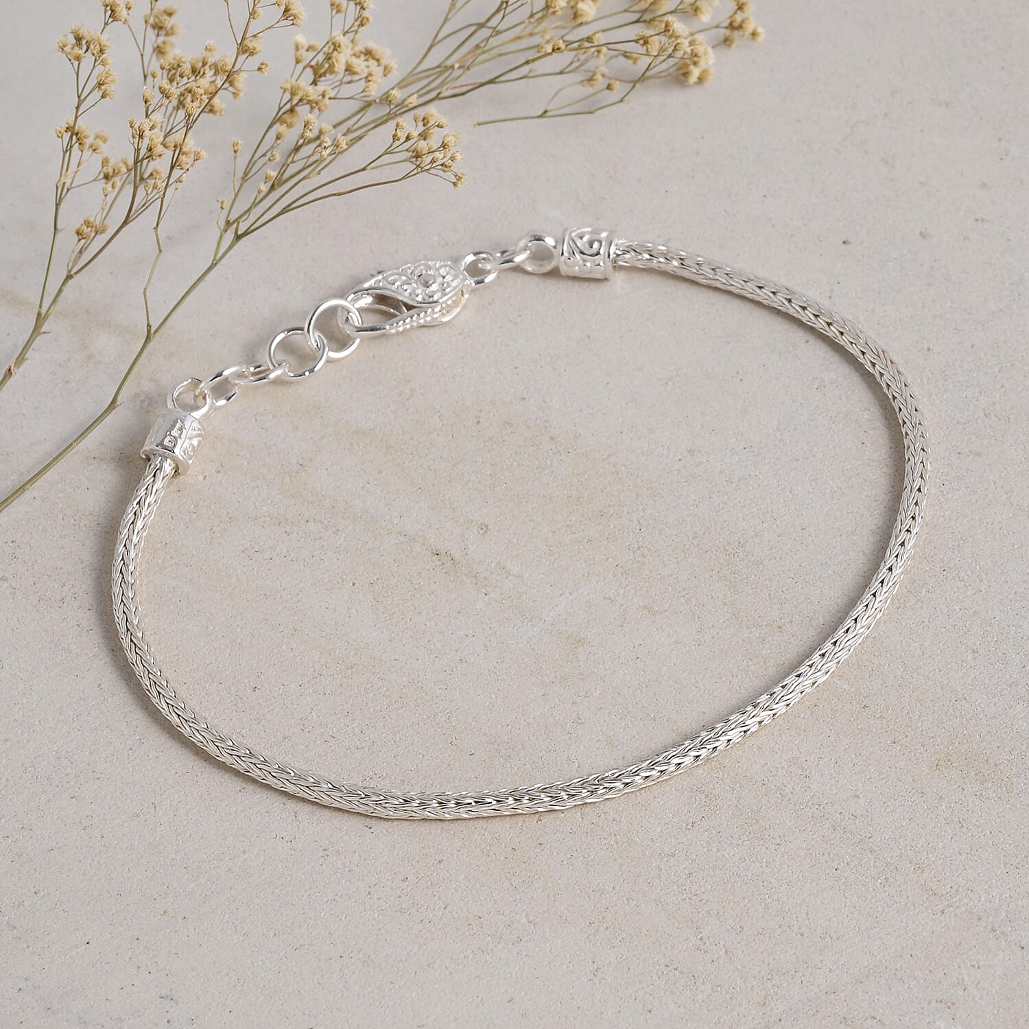 Royal Bali Collection - D'Joy Sterling Silver Bracelet (Size - 8) with Clasp, Silver Wt. 5.71 Gms