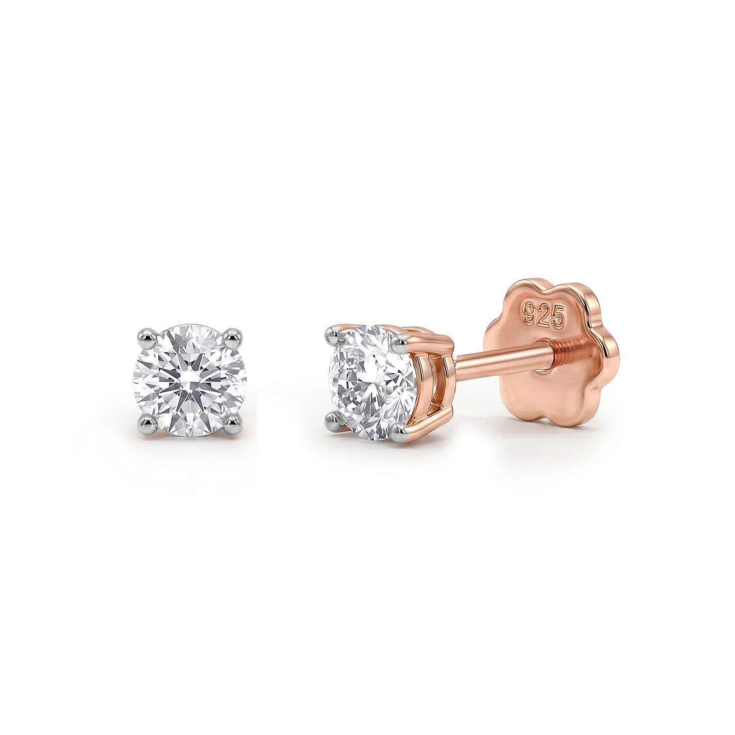 Luxuriant SI-GH Lab Grown Diamond Solitaire Earring with Screw Back in 18K Vermeil Rose Gold Plated Sterling Silver 0.32 Ct.