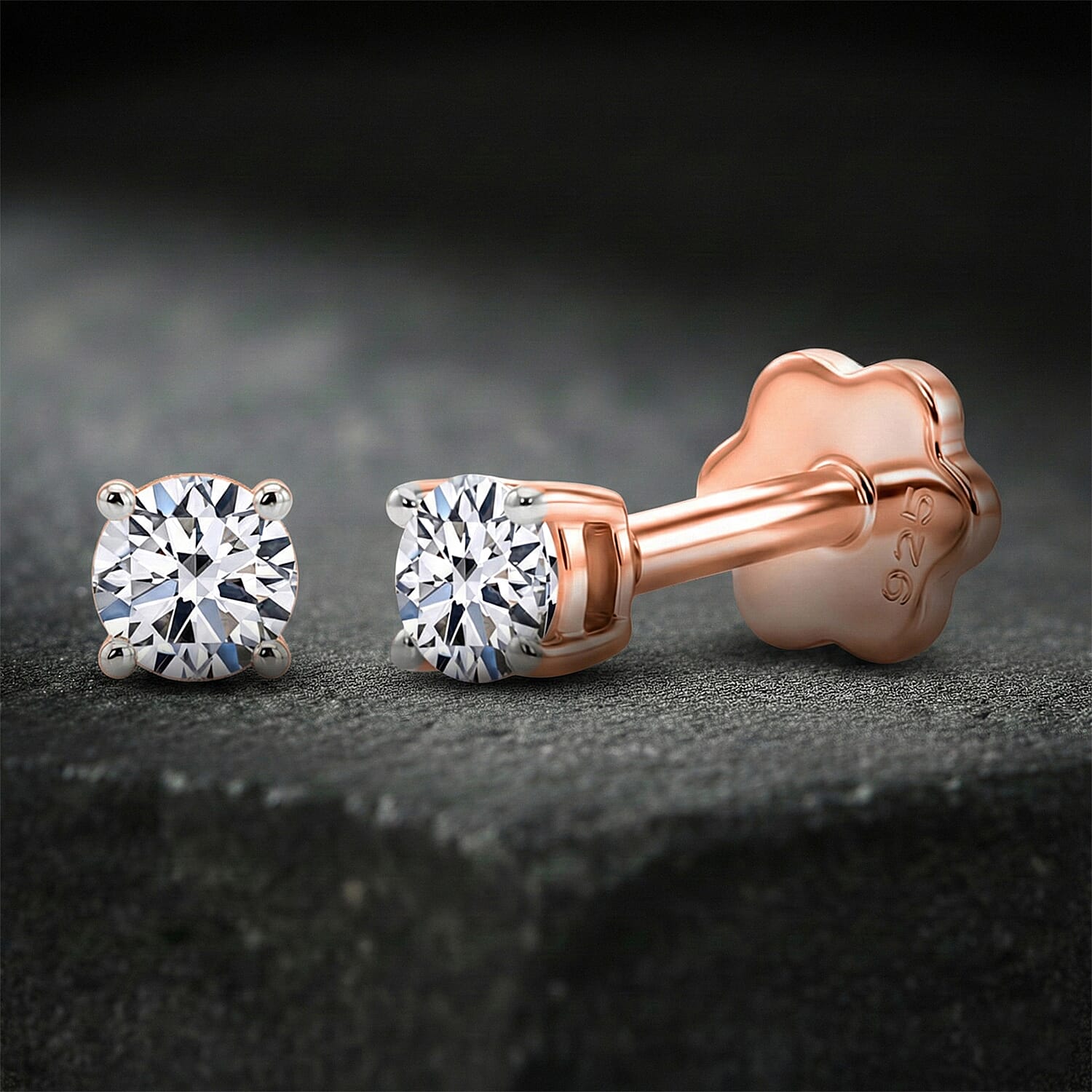 Luxuriant SI-GH Lab Grown Diamond Solitaire Earring with Screw Back in 18K Vermeil Rose Gold Plated Sterling Silver 0.32 Ct.