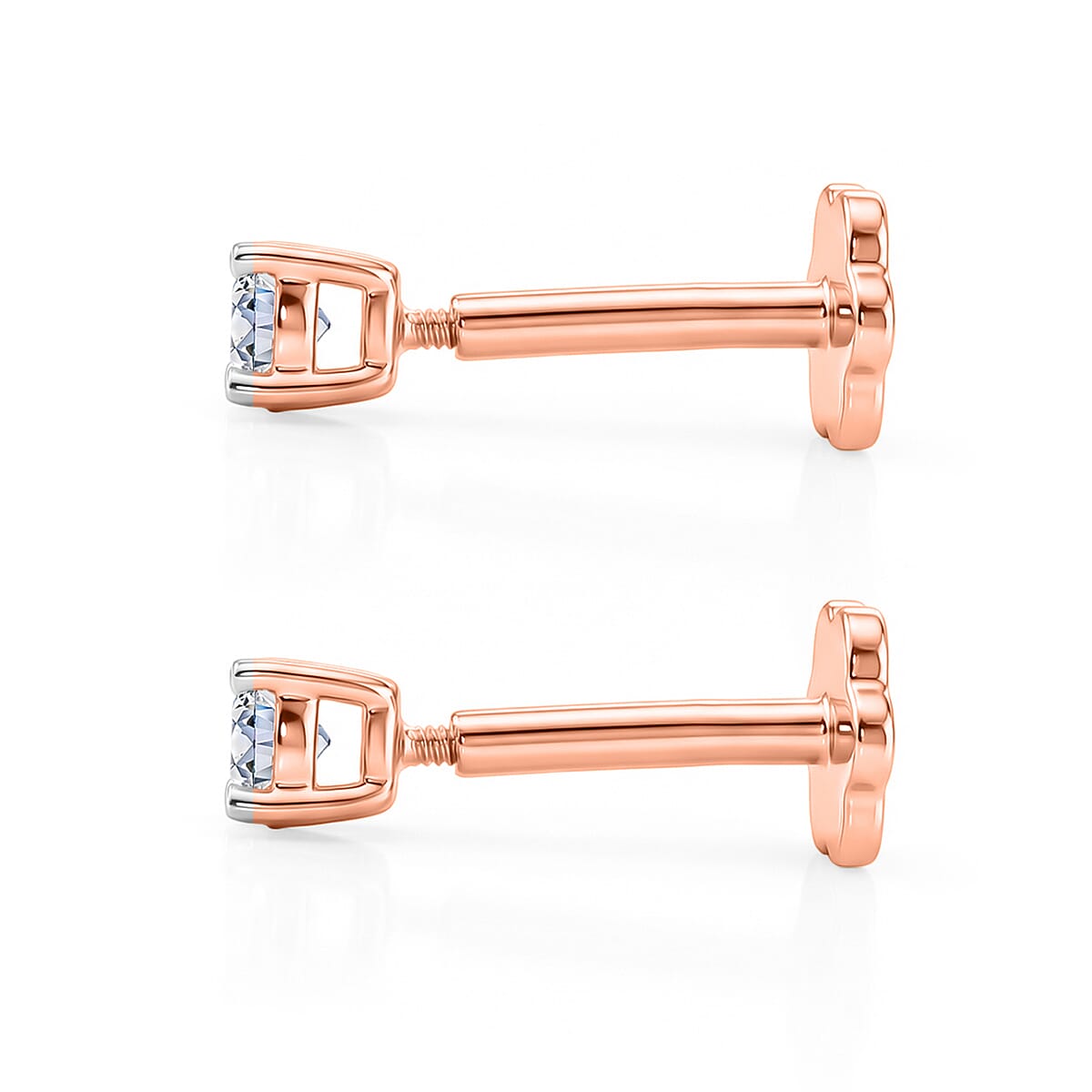 Luxuriant SI-GH Lab Grown Diamond Solitaire Earring with Screw Back in 18K Vermeil Rose Gold Plated Sterling Silver 0.32 Ct.