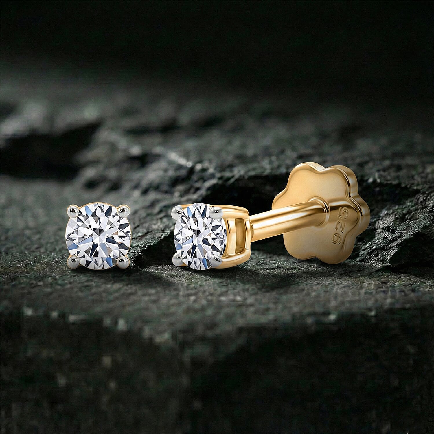 Luxuriant SI-GH Lab Grown Diamond Solitaire Earring with Screw Back in 18K Vermeil Yellow Gold Plated Sterling Silver 0.32 Ct.