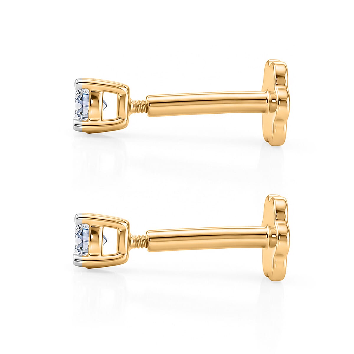 Luxuriant SI-GH Lab Grown Diamond Solitaire Earring with Screw Back in 18K Vermeil Yellow Gold Plated Sterling Silver 0.32 Ct.