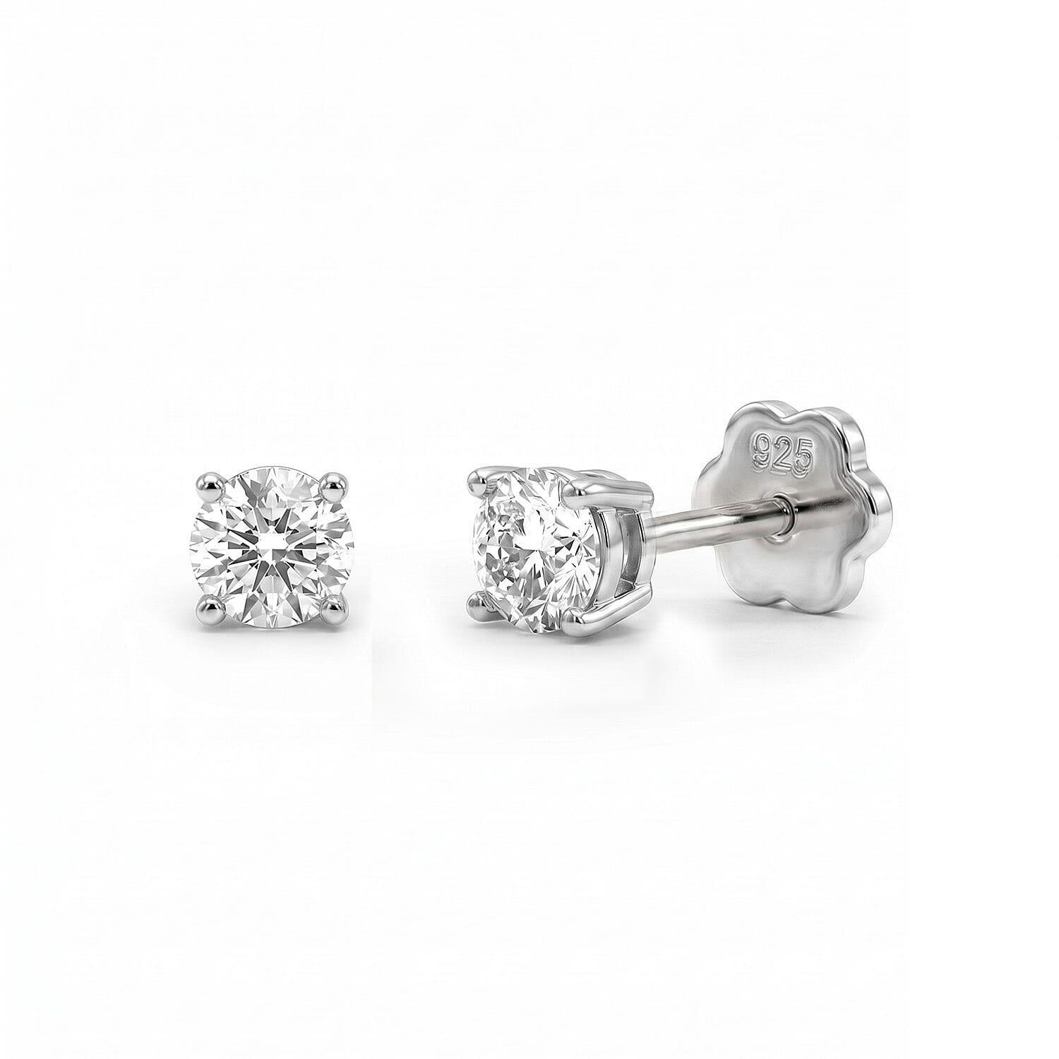 Luxuriant SI-GH Lab Grown Diamond Solitaire Earring with Screw Back in Rhodium Overlay Sterling Silver 0.32 Ct.
