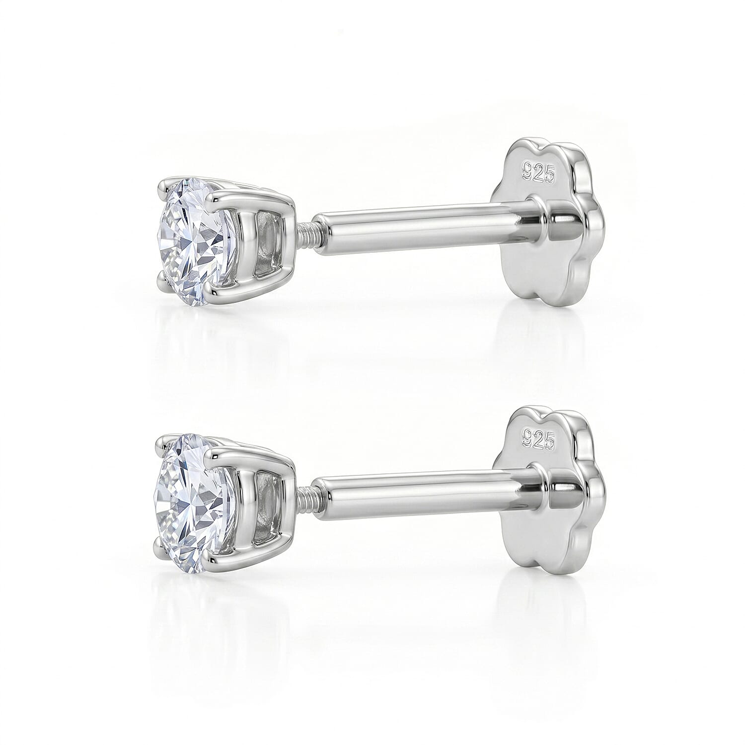 Luxuriant SI-GH Lab Grown Diamond Solitaire Earring with Screw Back in Rhodium Overlay Sterling Silver 0.32 Ct.
