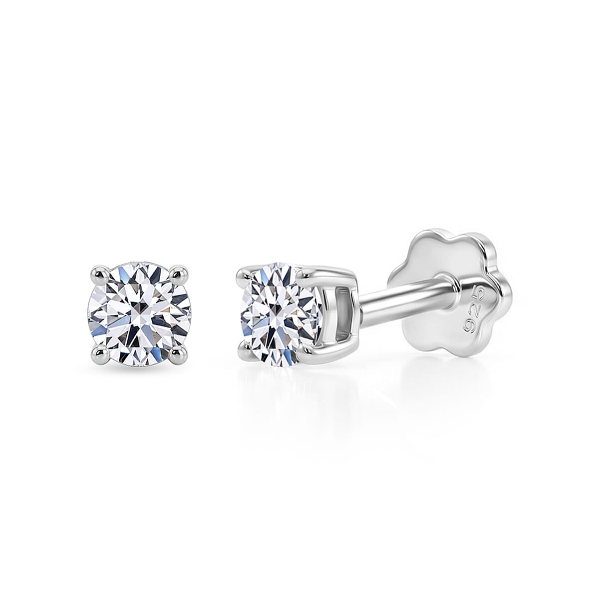 Luxuriant SI-GH Lab Grown Diamond Solitaire Earring with Screw Back in Rhodium Overlay Sterling Silver 0.32 Ct.