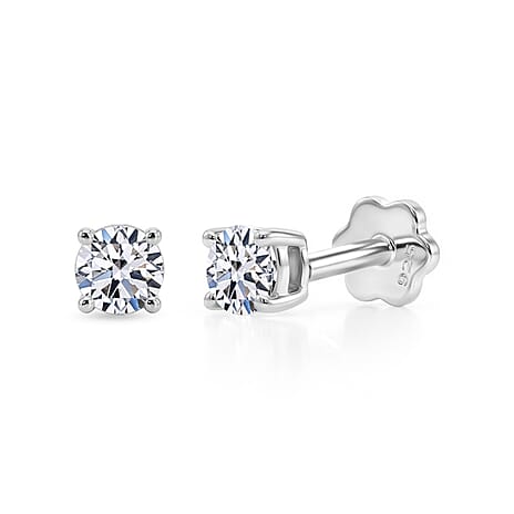Luxuriant SI-GH Lab Grown Diamond Solitaire Earring with Screw Back in Rhodium Overlay Sterling Silver 0.32 Ct.