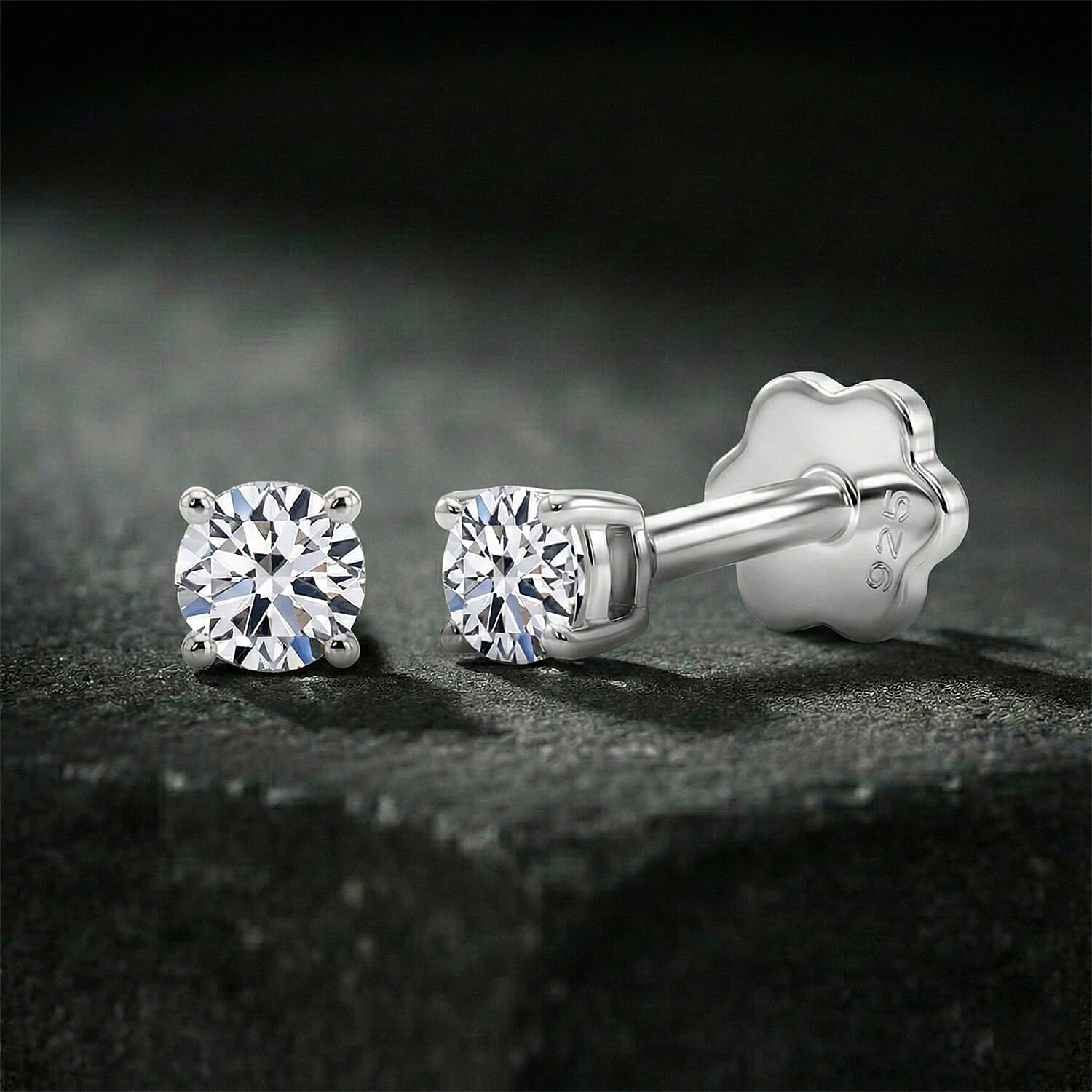 Luxuriant SI-GH Lab Grown Diamond Solitaire Earring with Screw Back in Rhodium Overlay Sterling Silver 0.32 Ct.