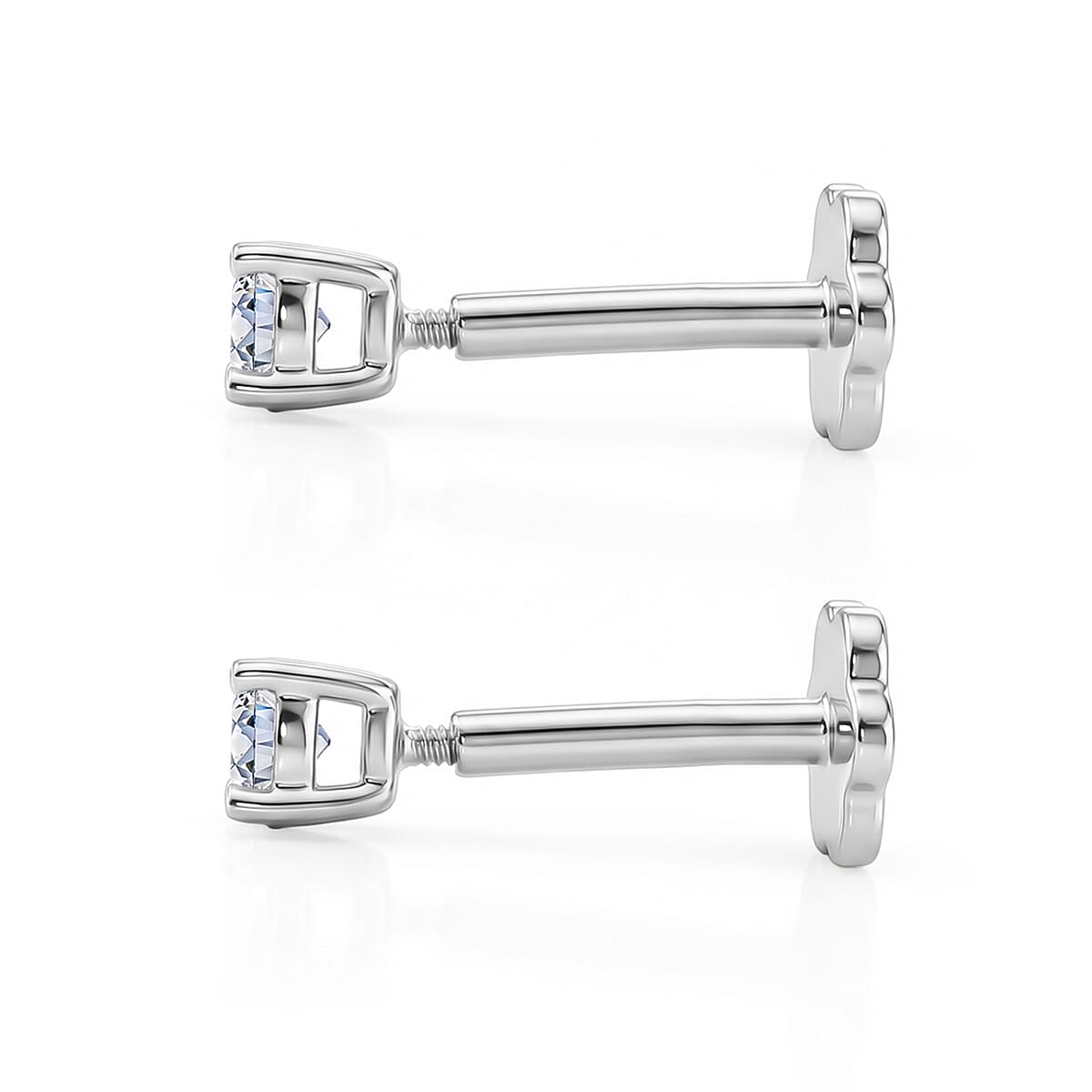 Luxuriant SI-GH Lab Grown Diamond Solitaire Earring with Screw Back in Rhodium Overlay Sterling Silver 0.32 Ct.