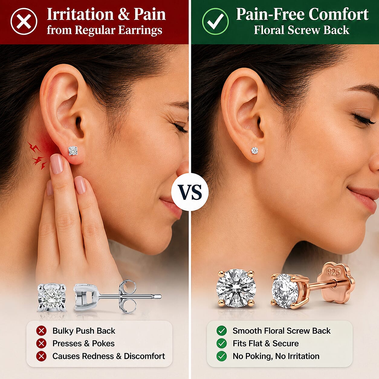 Luxuriant SI-GH Lab Grown Diamond Solitaire Earring with Screw Back in 18K Vermeil Rose Gold Plated Sterling Silver 0.50 Ct.