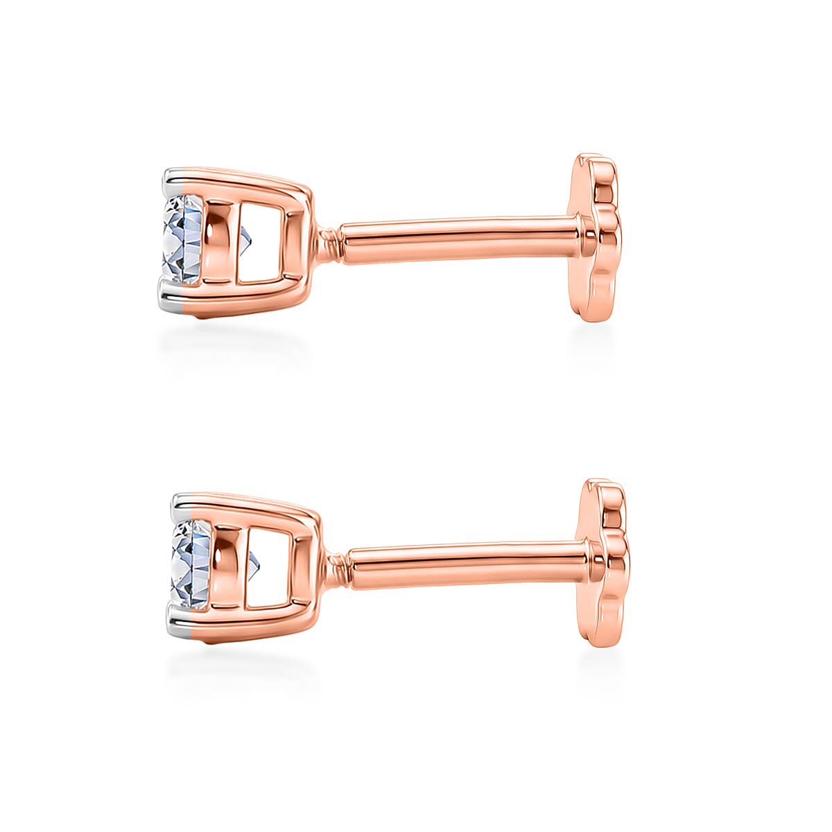 Luxuriant SI-GH Lab Grown Diamond Solitaire Earring with Screw Back in 18K Vermeil Rose Gold Plated Sterling Silver 0.50 Ct.