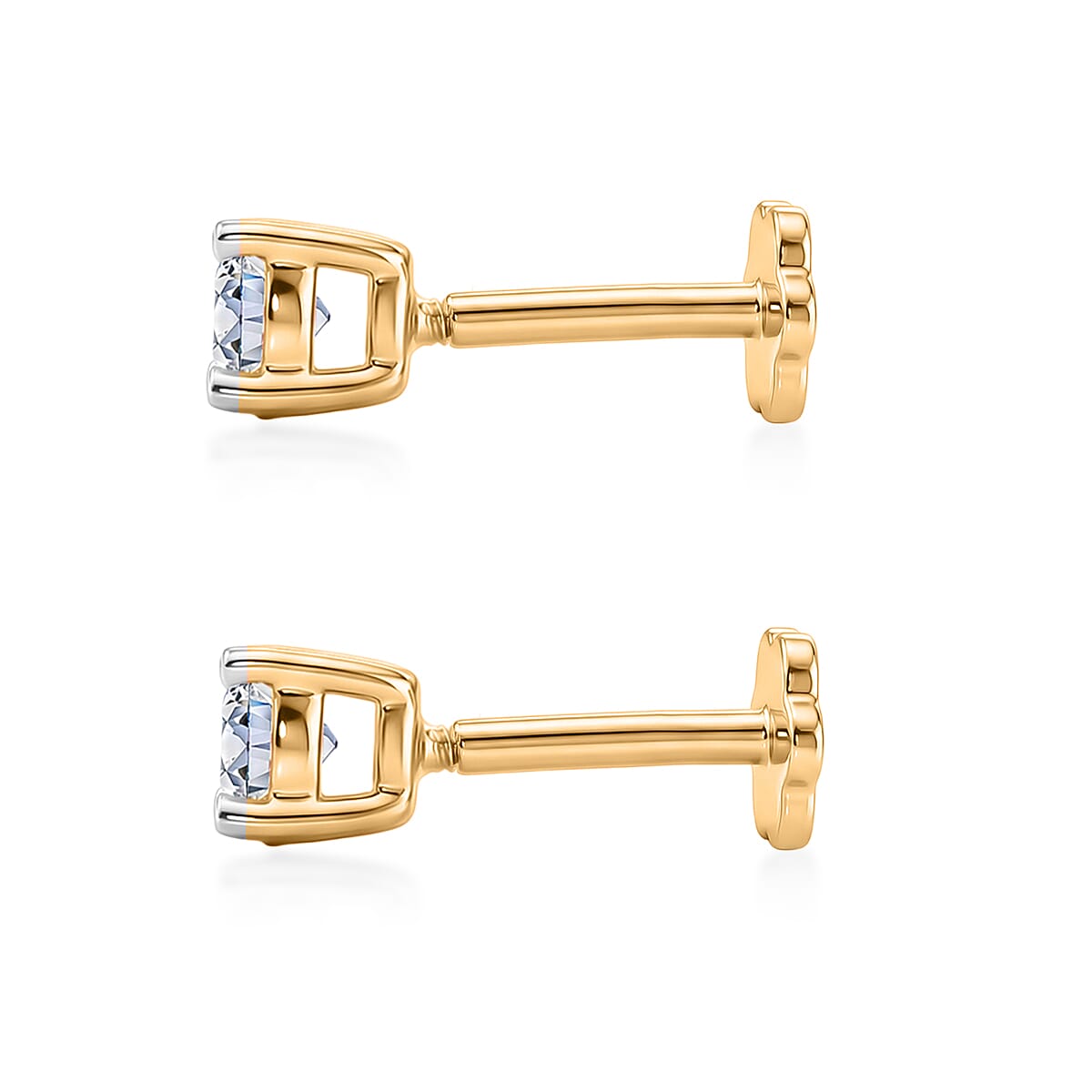 Luxuriant SI-GH Lab Grown Diamond Solitaire Earring with Screw Back in 18K Vermeil Yellow Gold Plated Sterling Silver 0.50 Ct.