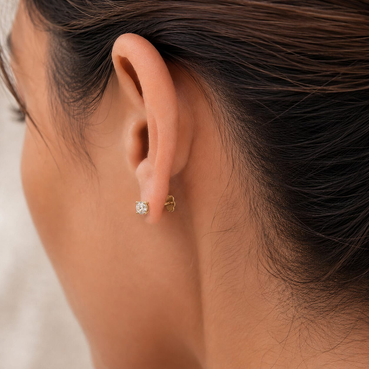 Luxuriant SI-GH Lab Grown Diamond Solitaire Earring with Screw Back in 18K Vermeil Yellow Gold Plated Sterling Silver 0.50 Ct.